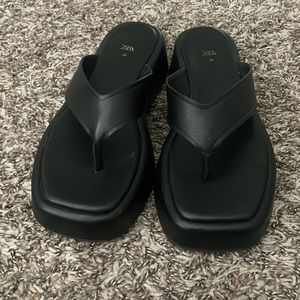 like new worn twice zara leather wedge sandals